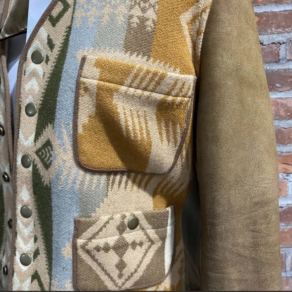 RALPH LAUREN Western Southwestern Wool Blanket & Soft Leather Jacket L Rare Nice - Picture 6 of 12